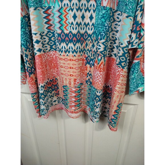 High Fifth Woman 3X Blouse Slit Gold Accent 3/4 Sleeve Western Patchwork... - Picture 5 of 9